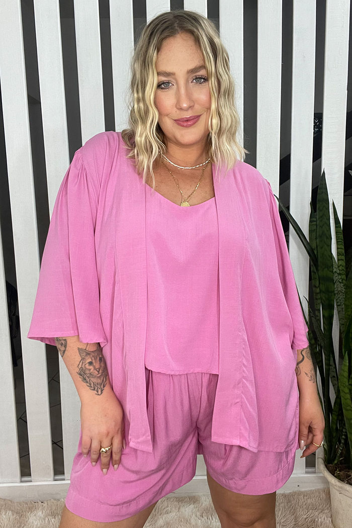 Kimono Aurora de Tecido de Viscose - Rosa Bloom