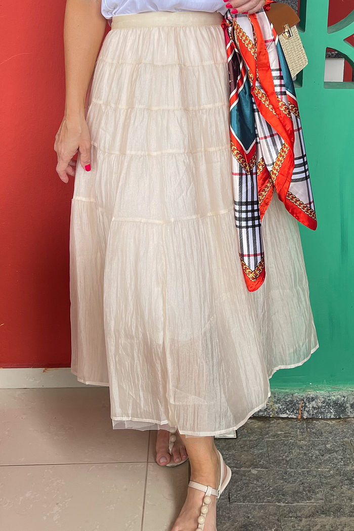 Saia Organza Fluída com Perolado - Off White