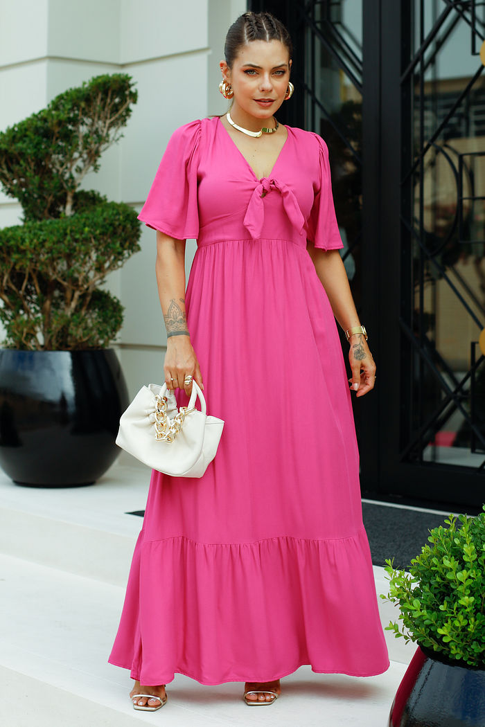 Vestido de Tecido Plano de Viscose - Ayla - Pink