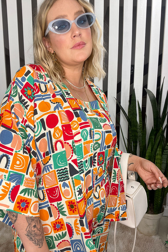 Kimono Sofia de Tecido de Viscose Estampado - Étnico Colorido