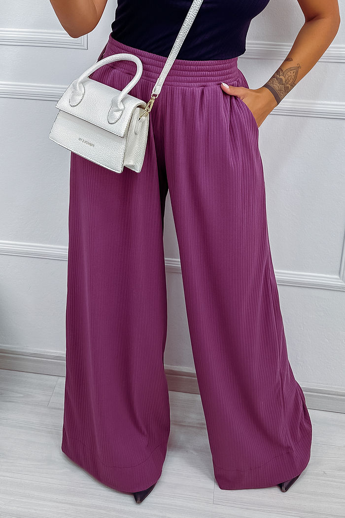 Calça Pantalona Tarcila Canelado com Elastano - Roxo Claro