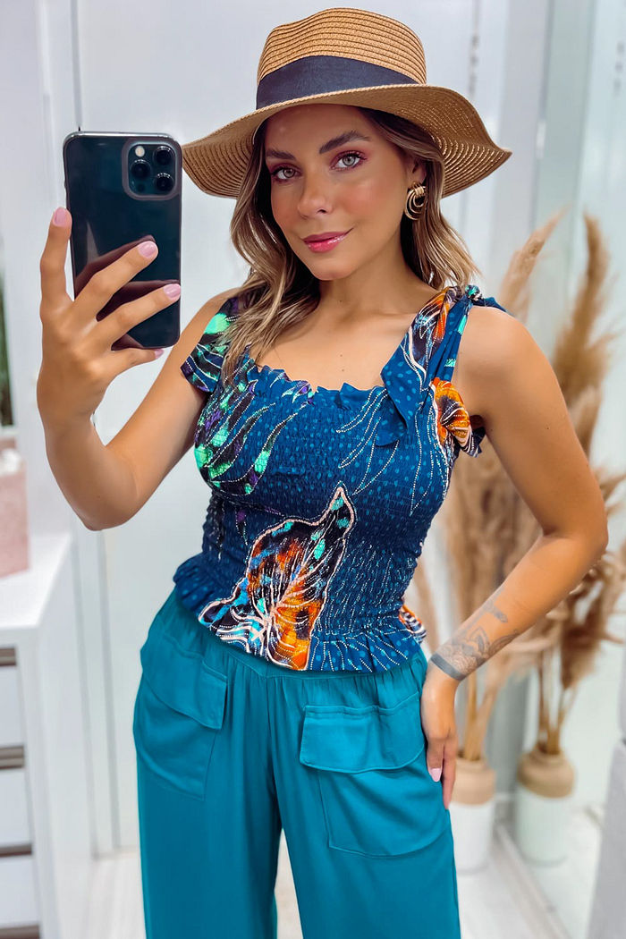 Top Rafaela em Lastex - Estampa Tropicália
