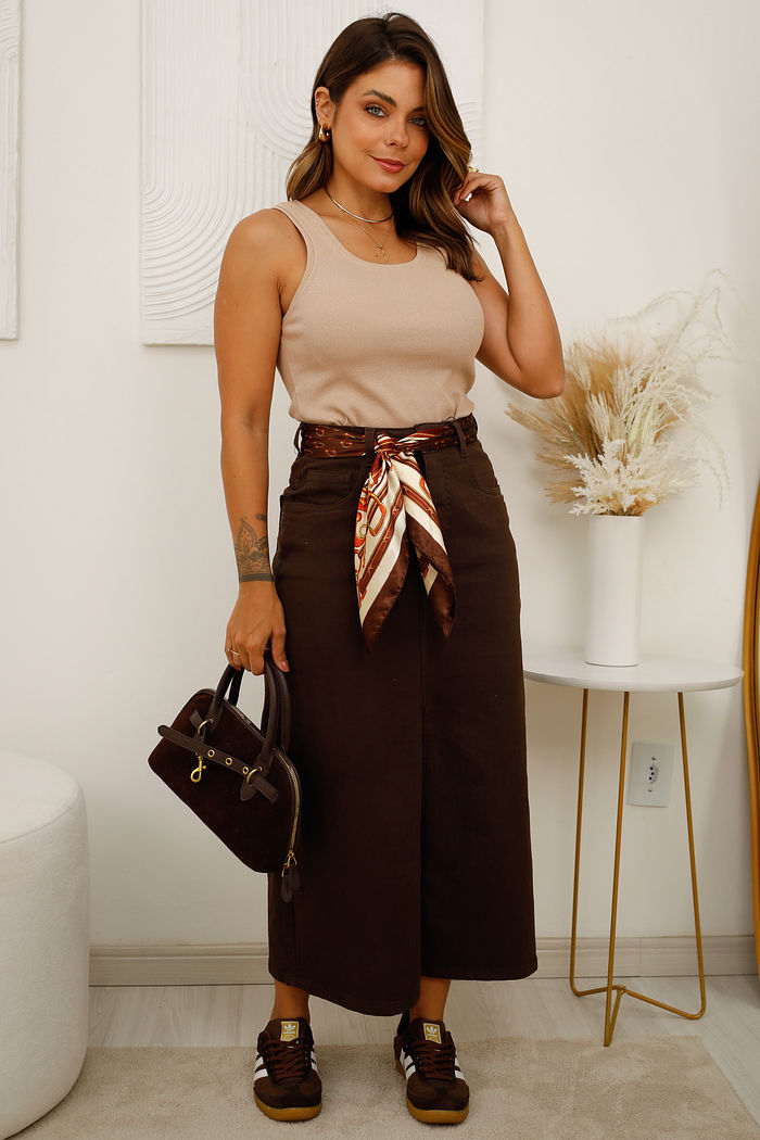 Regata de Canelado de Algodão com Elastano - Bege - Veste P e M