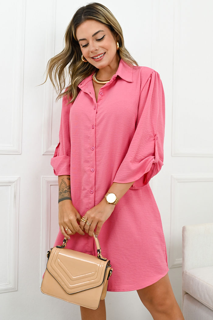 Chemise Yasmin - Tecido Plano Crepe - Rosa Médio
