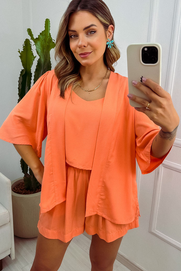 Kimono Aurora de Tecido de Viscose - Salmão