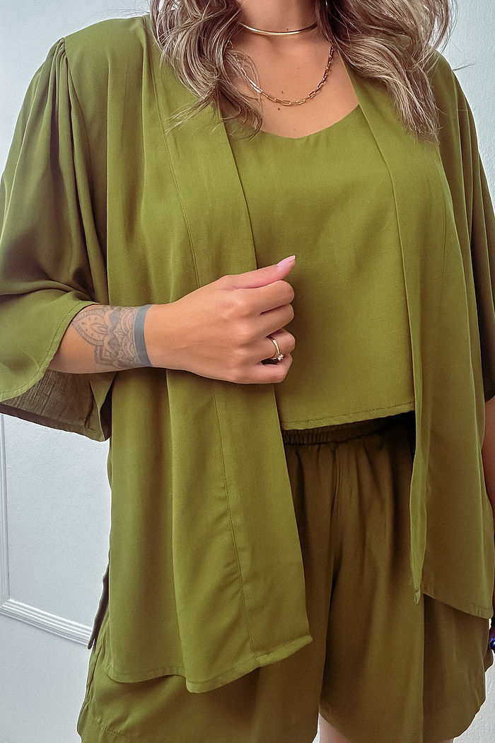 Kimono Aurora de Tecido de Viscose - Verde Abacate