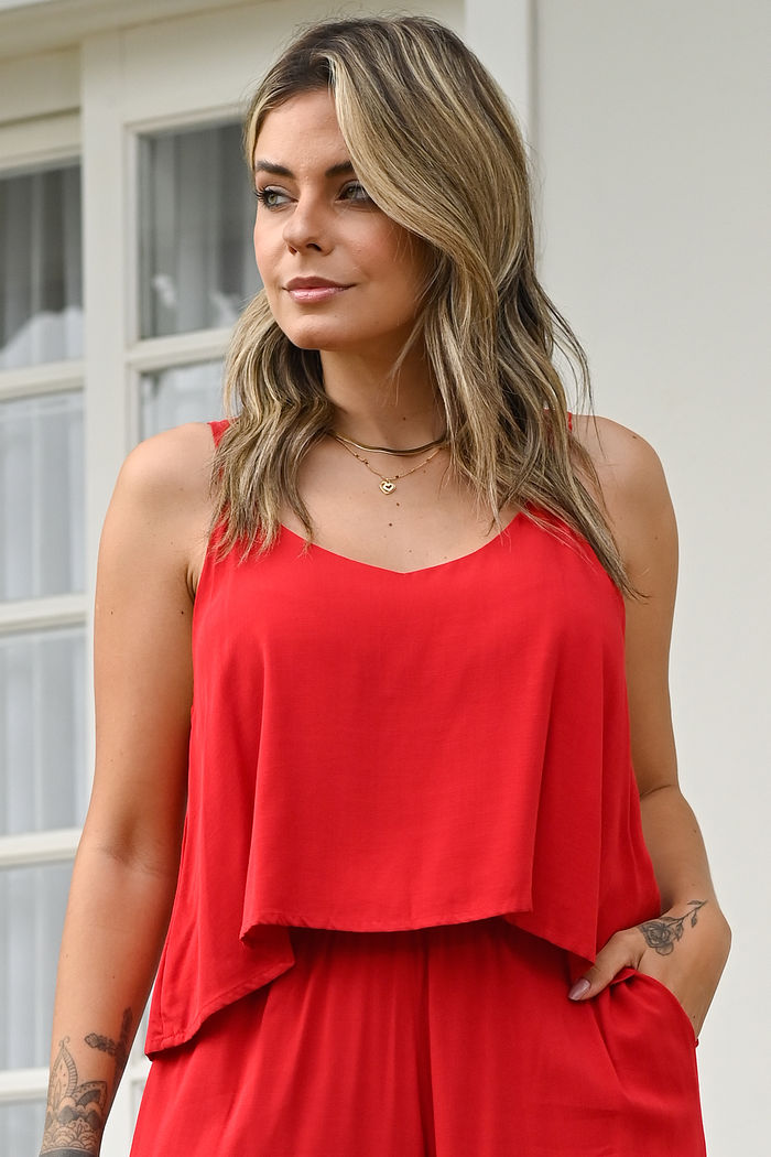 Blusa de Alça Aurora em Viscose - Vermelho