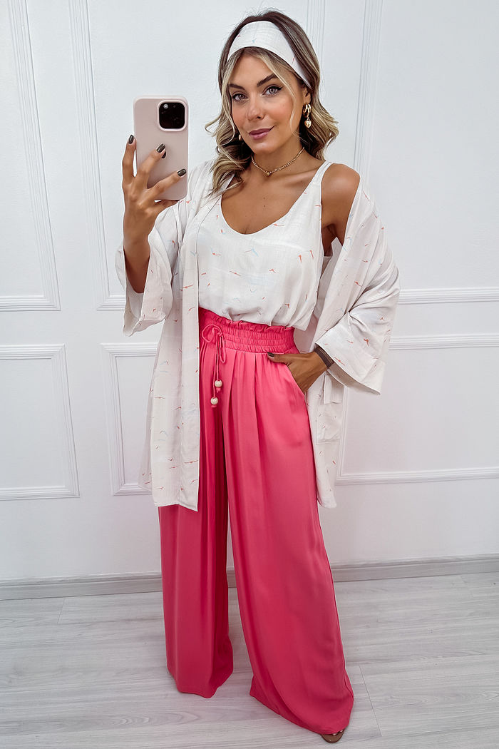 Calça Pantalona Valentina com bolsos - Coral