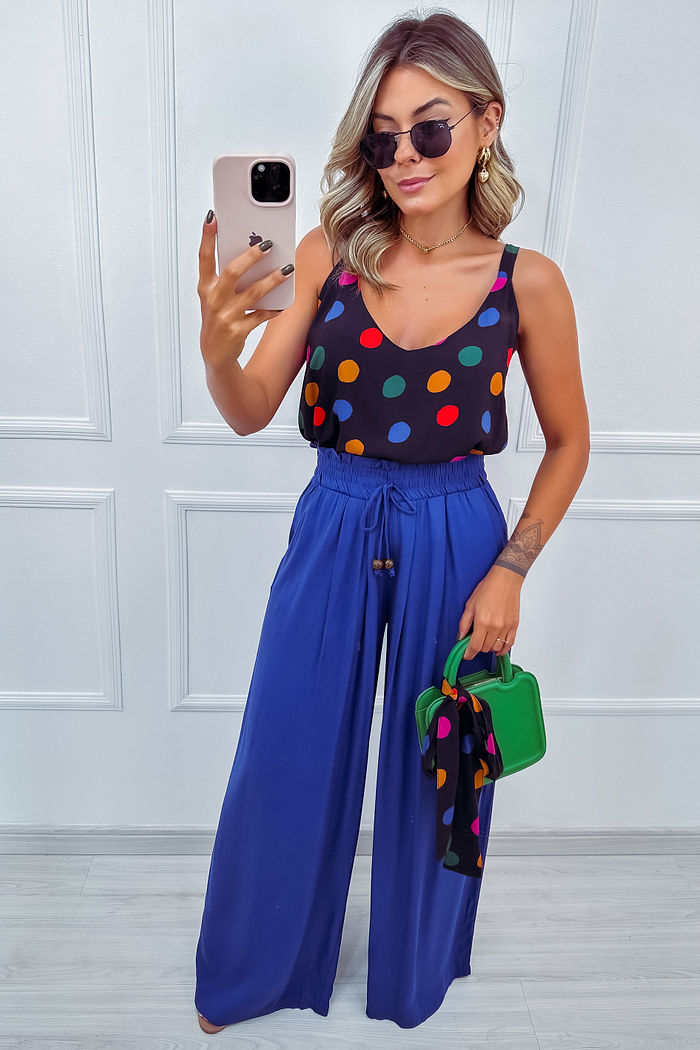Calça Pantalona Valentina com bolsos - Azul Galáxia