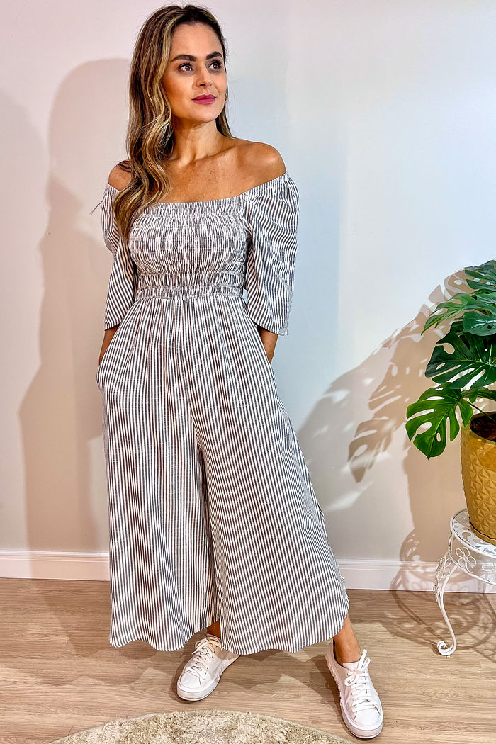 Macacão Laura - Listras Preto e Branco