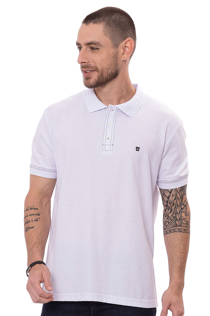 Polo Masculina Com Costura Contrastante
