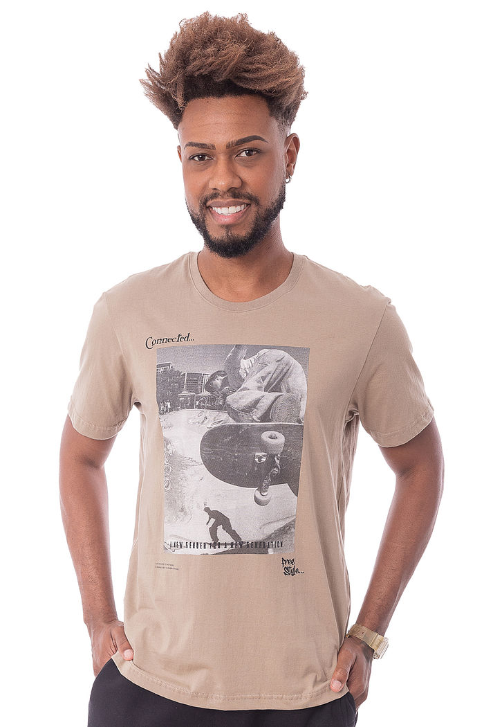 Camiseta Masculina Free Style Caqui
