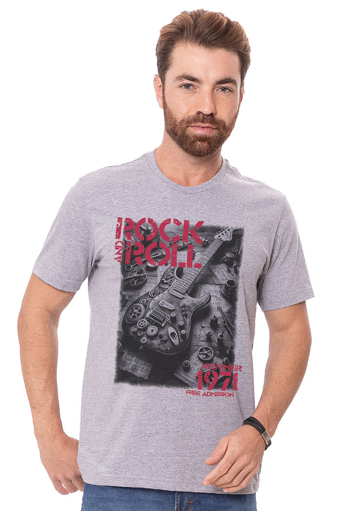 Camiseta Masculina Rock & Roll Cinza
