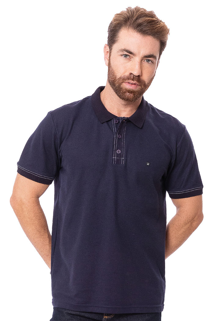 Polo Masculina Com Costura Contrastante