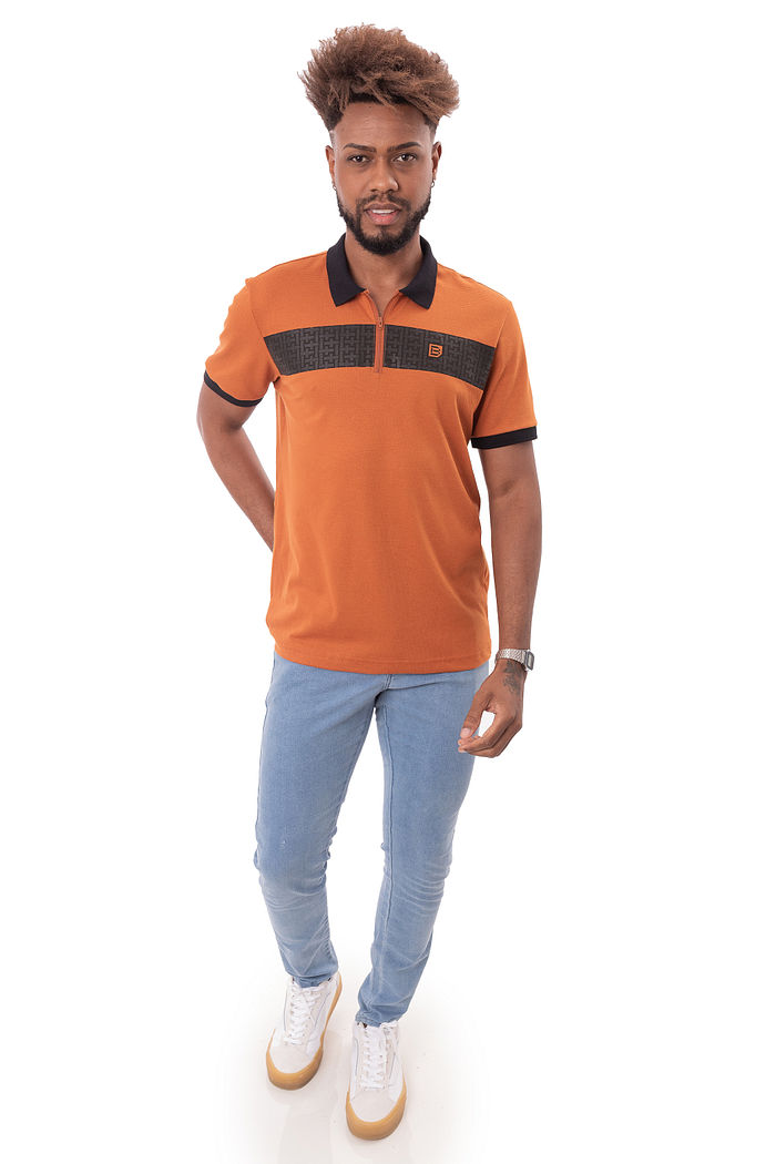Polo Masculina Com Zíper