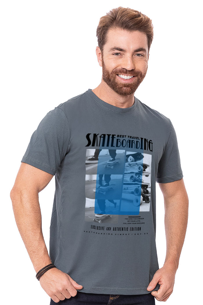 Camiseta Masculina Skate Boarding Cinza