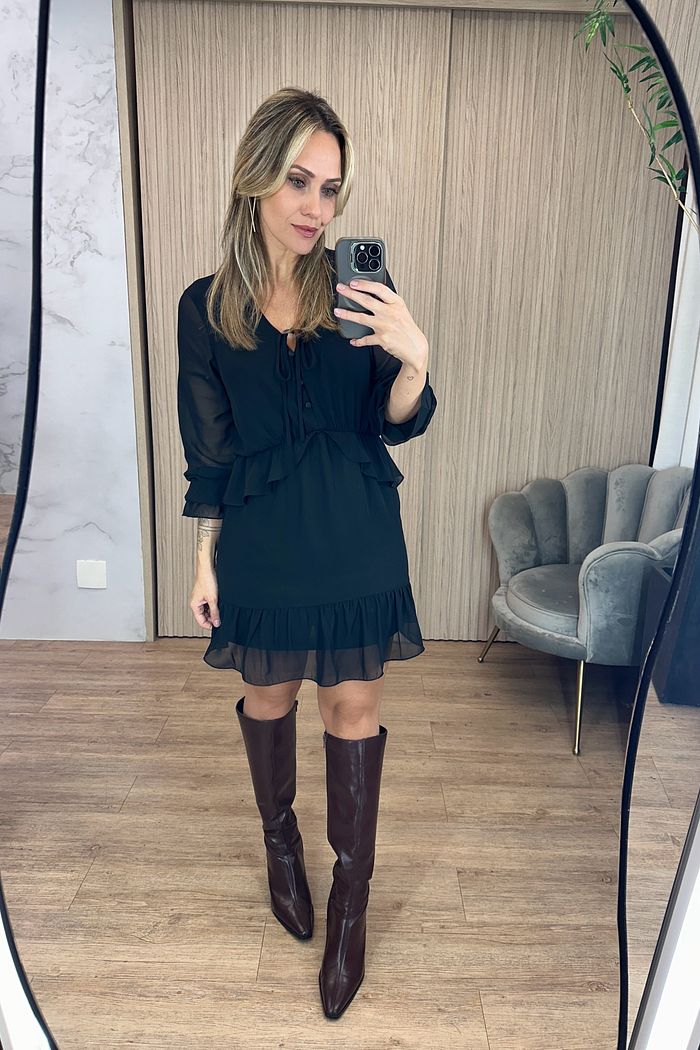 Vestido Curto Chiffon Babados - Donna Ritz