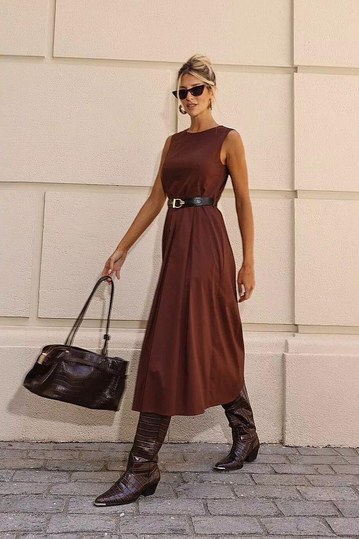 Vestido Tricoline Midi Cinto