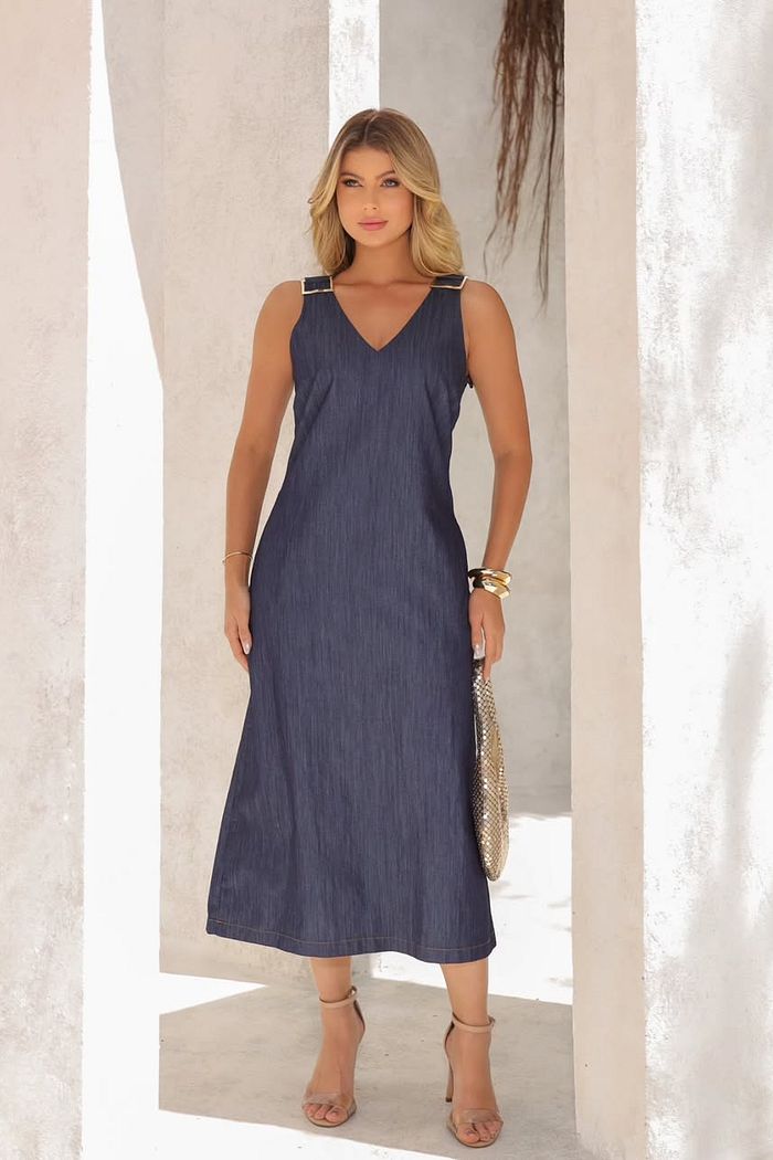 Vestido Midi Jeans Fivela