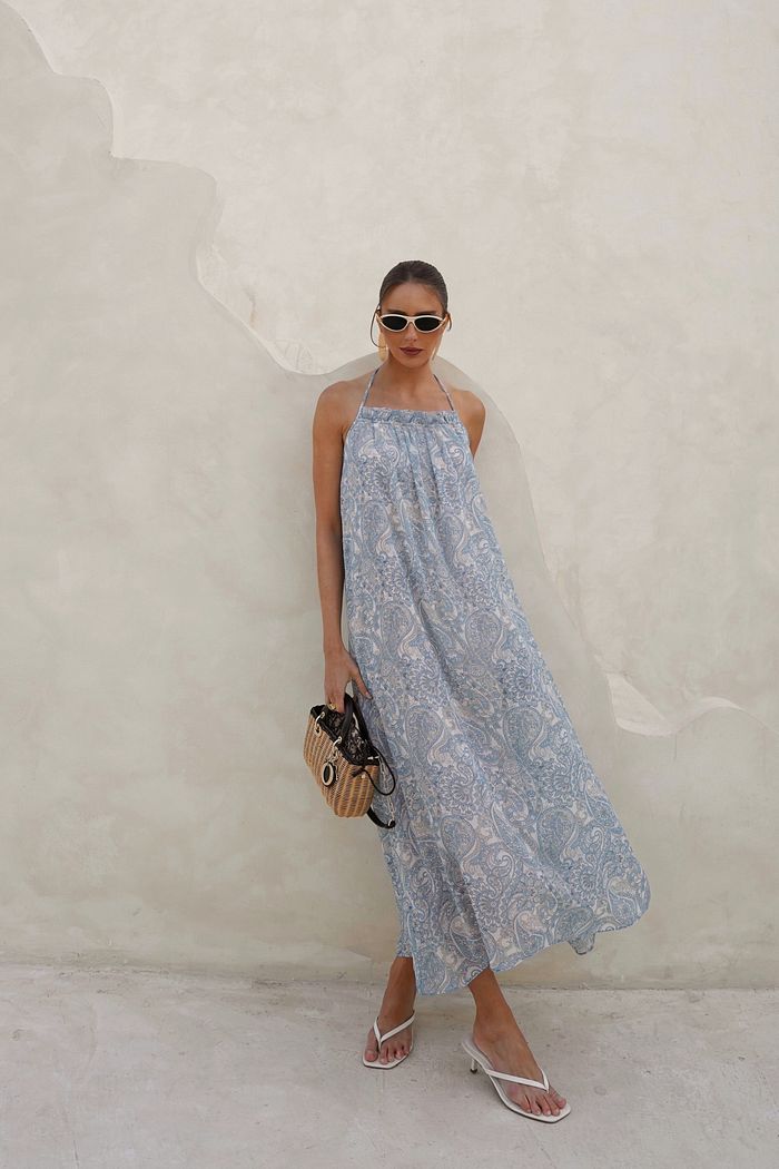 Vestido Longo Com Alças Estampa Cashmere - Doce Flor