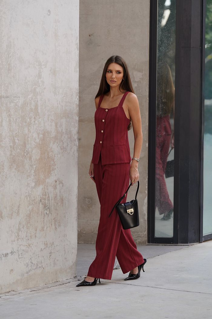 Calça Reta Alfaiataria Risca de Giz - Doce Flor