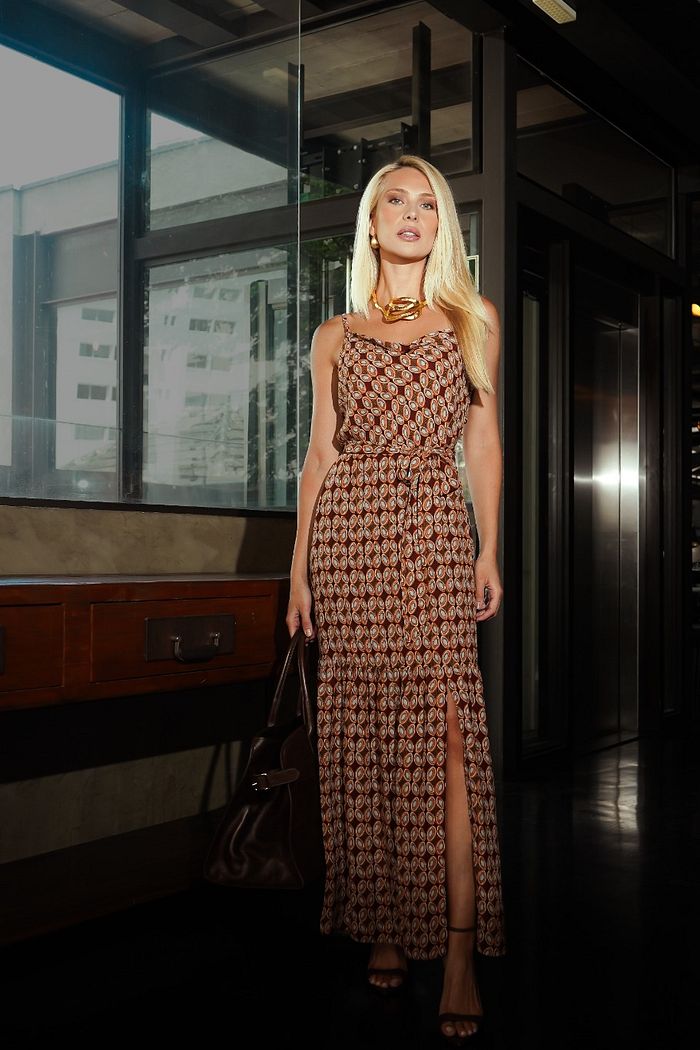 Vestido Longo Degagê Estampado - Donna Ritz