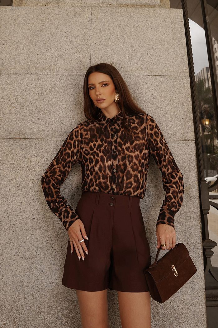 Camisa Crepe Animal Print - Doce Flor