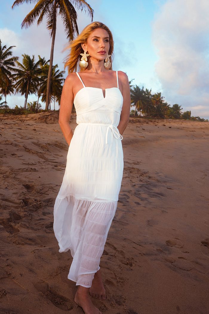 Vestido Longo Chiffon Plissado - Donna Ritz