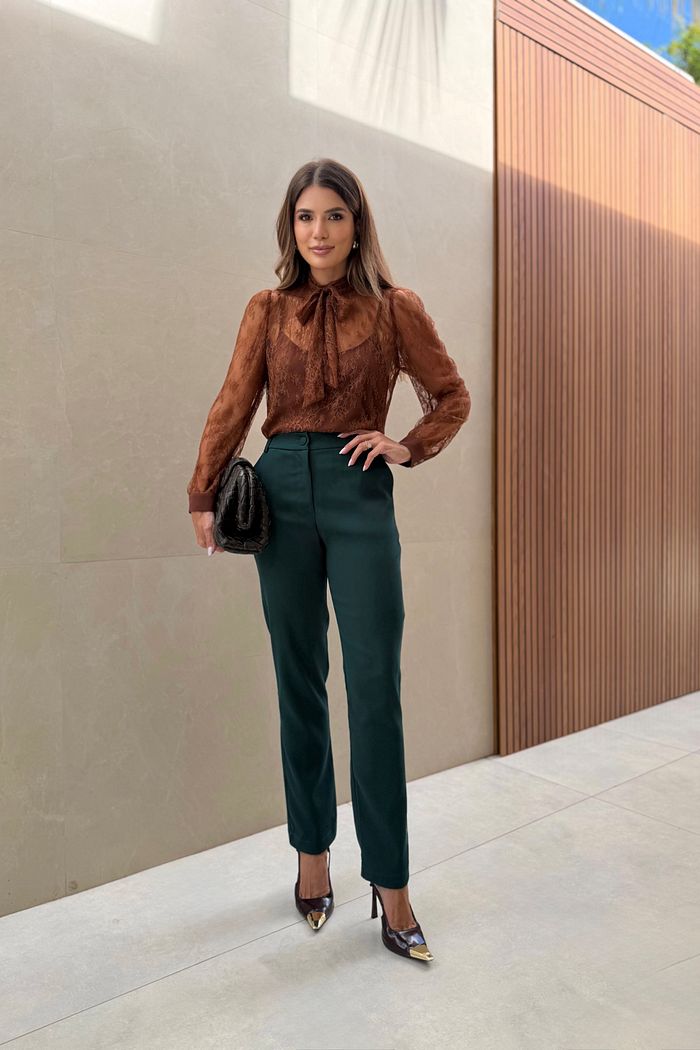 Calça Alfaiataria Twill Com Botão Forrado - Doce Flor