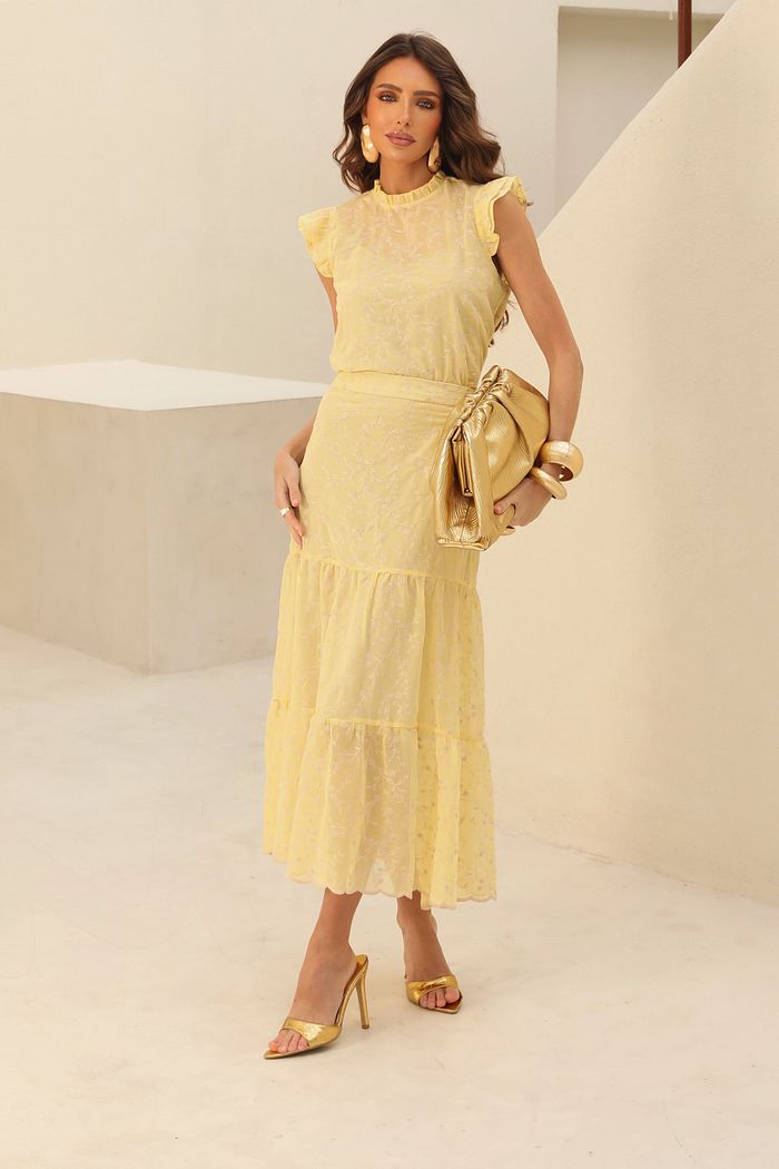 Saia Em Chiffon Bordado - Doce Flor