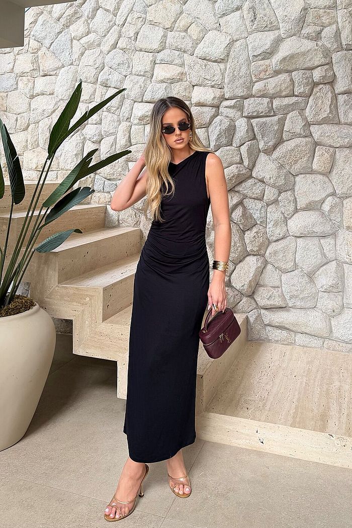 Vestido Drapeado Midi Malha