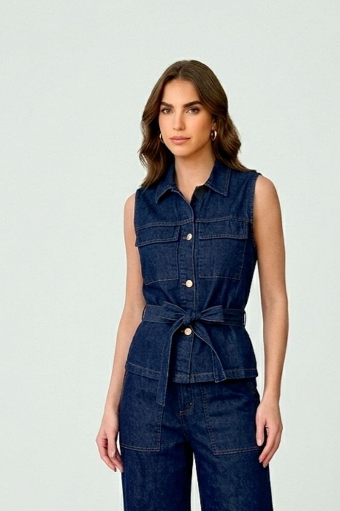 Colete Jeans Com Faixa