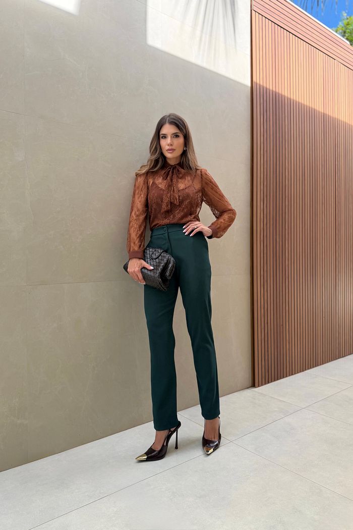 Calça Alfaiataria Twill Com Botão Forrado - Doce Flor