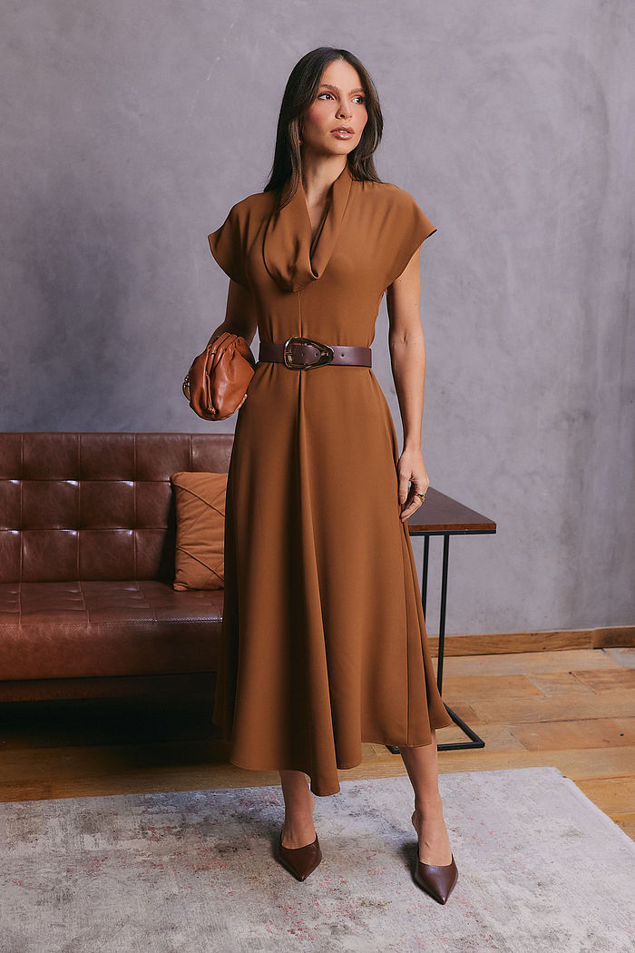 Vestido Evasê Gola Degagê - Unique Chic