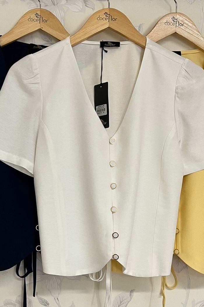 Blusa Alfaiataria Mista Manga Curta Amarração - Doce Flor