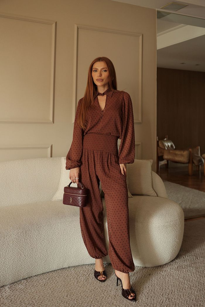 Calça Harem Yoryu Poá Flocado - Donna Ritz