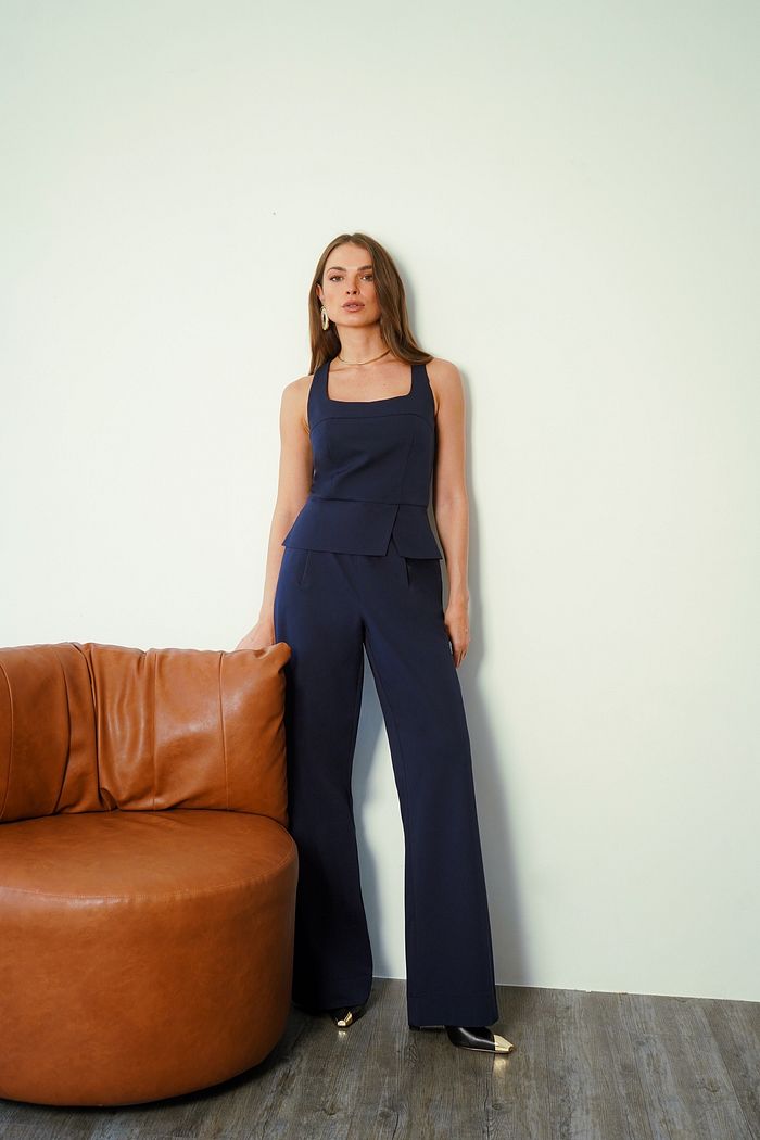 Calça Wide Leg Alfaiataria Cós - Donna Ritz