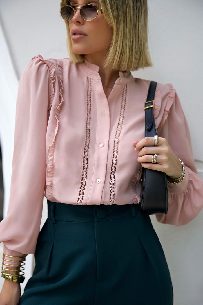 Camisa Crepe com Renda e Babados - Milalai