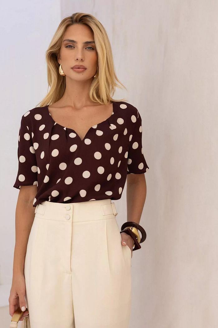 Blusa Crepe Poá Decote V - Doce Flor