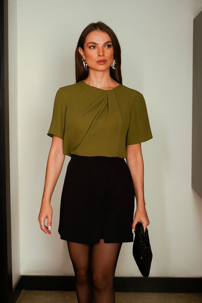 Blusa Crepe Detalhe Prega - Donna Ritz