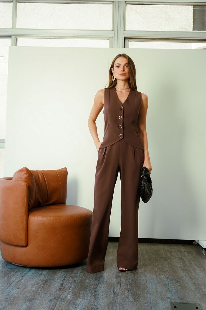 Calça Wide Leg Alfaiataria Pregas - Donna Ritz