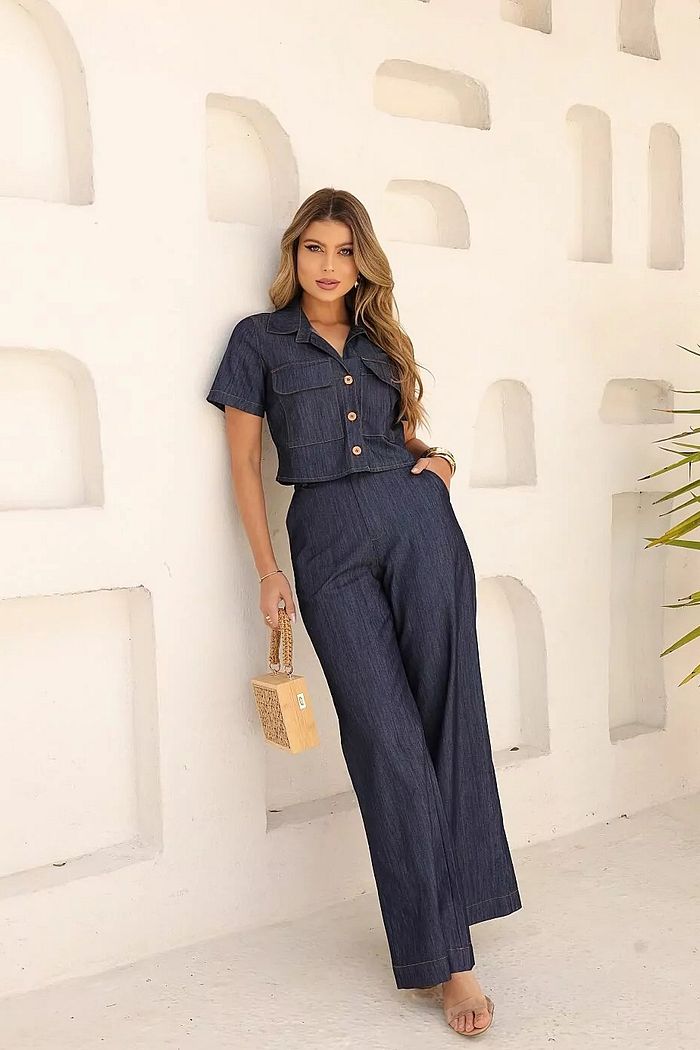 Calça Pantalona Jeans