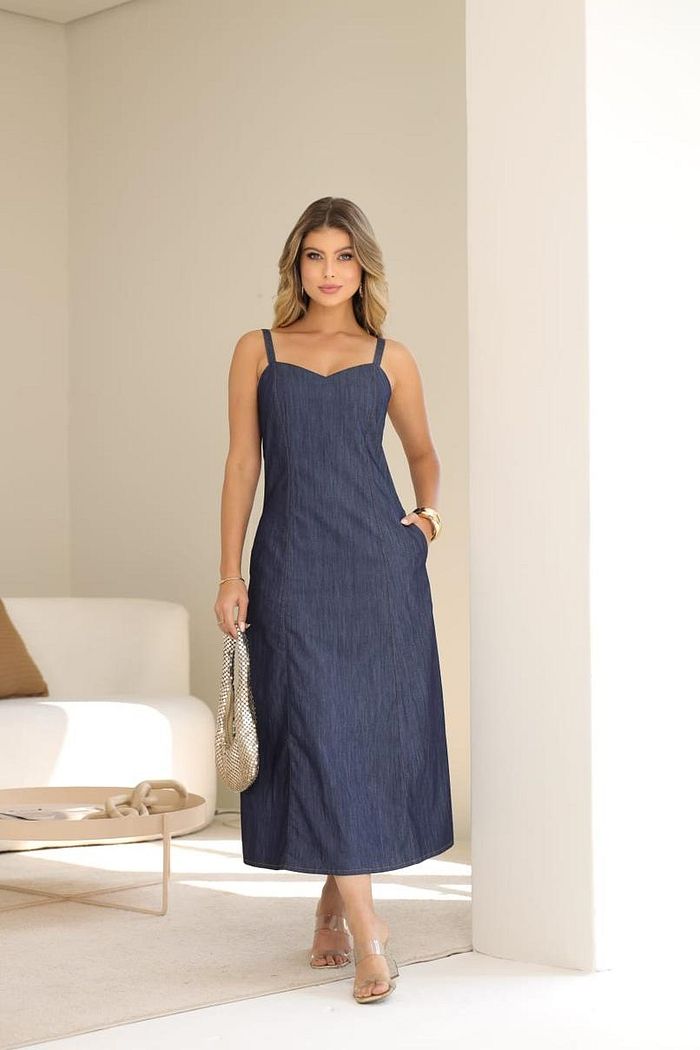 Vestido Midi Alça Jeans