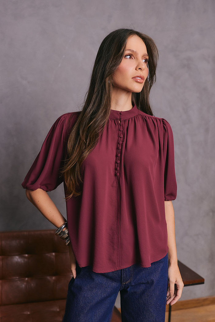 Blusa Crepe Manga Bufante - Unique Chic