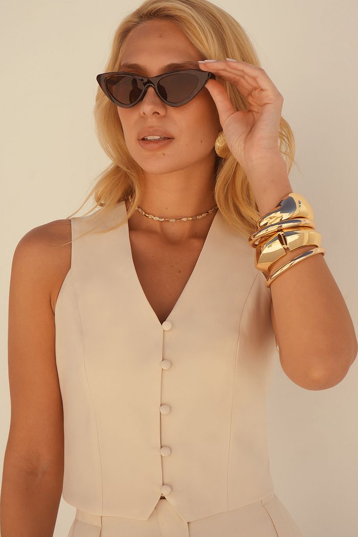 Colete Cropped Twill Botões - Donna Ritz