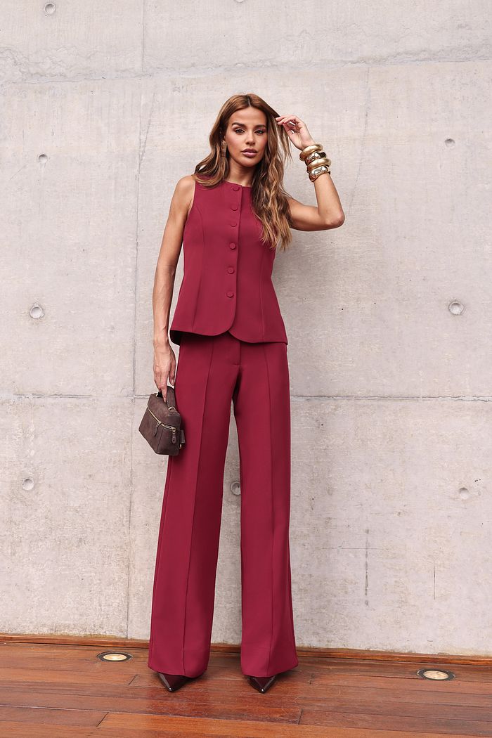 Calça Alfaiataria Wide Leg Com Nervura - Doce Flor