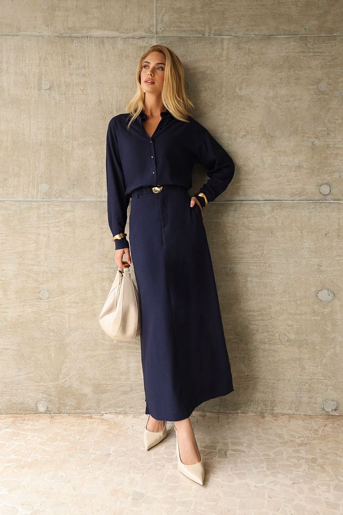 Saia Midi Viscolinho Cinto Fivela - Milalai