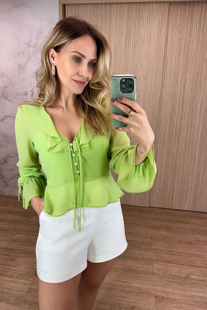 Blusa Pelum Jabots Manga Longa - Donna Ritz