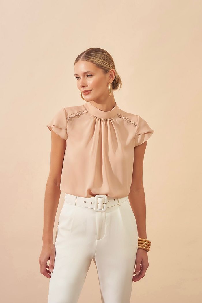 Blusa de Crepe com Renda - Milalai