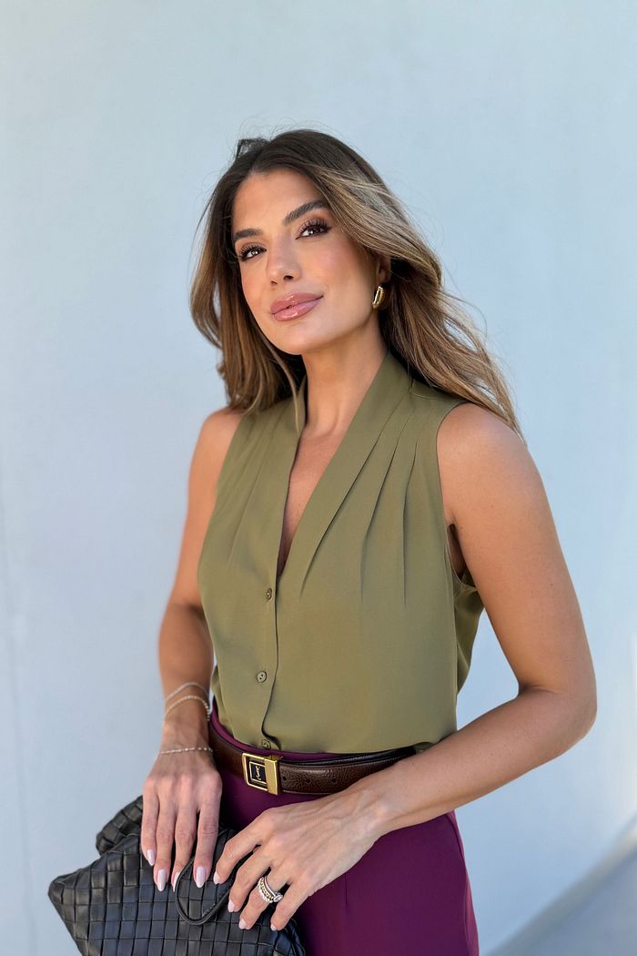 Camisa Regata Crepe com Pregas - Doce Flor